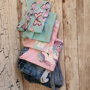 Unicorns and Butterflies Bundle of 6 Tops & Shorts
